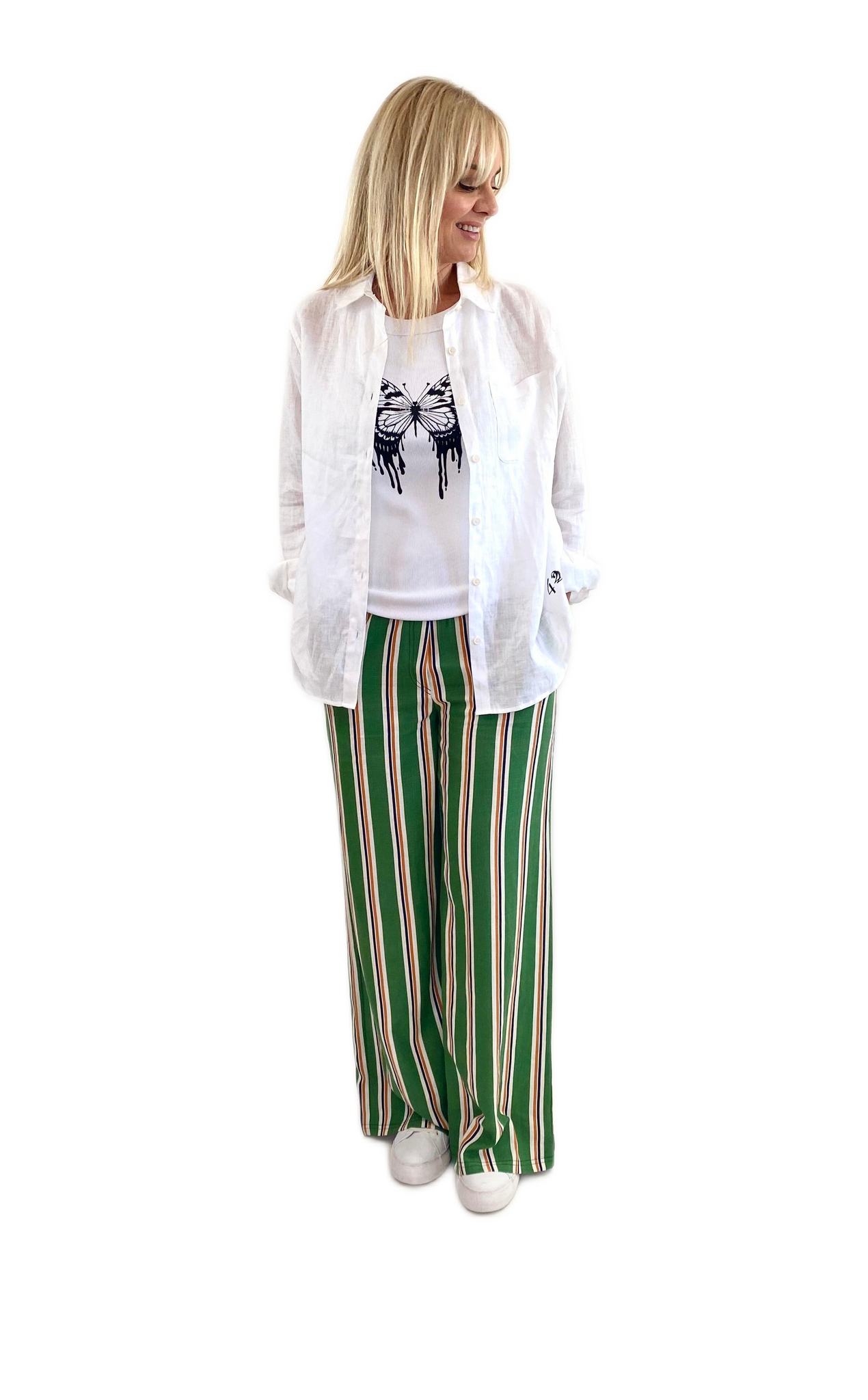 Izzy Pants-Green Stripe Print