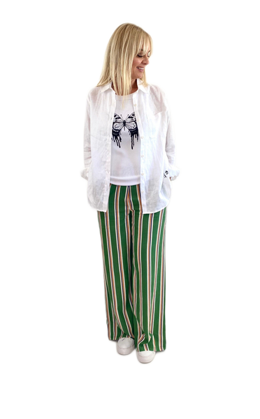 Izzy Pants-Green Stripe Print