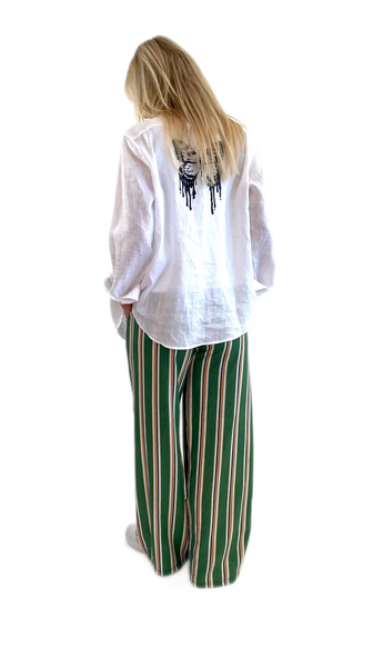 Izzy Pants-Green Stripe Print