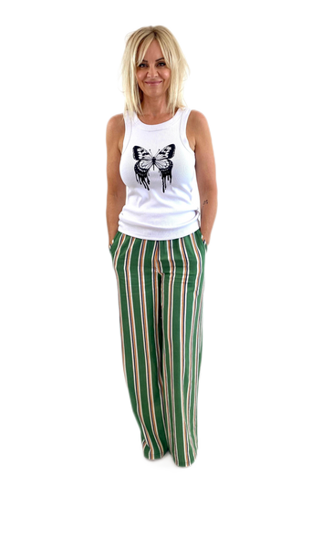 Izzy Pants-Green Stripe Print