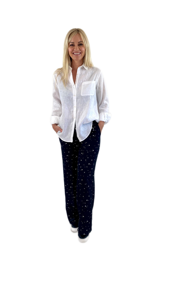 Rose Linen Shirt with 'The Butterfly Effect' print