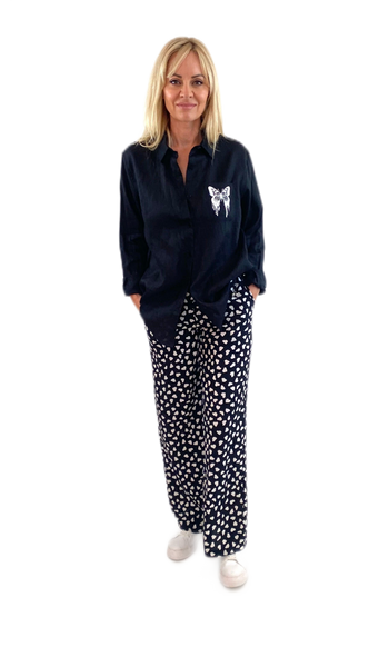 Rose Linen Shirt with 'The Butterfly Effect' print