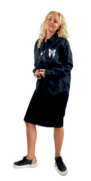 Rose Linen Shirt with 'The Butterfly Effect' print